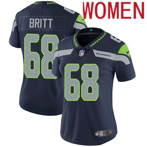 Women Seattle Seahawks #68 Justin Britt Nike Navy Vapor Limited NFL Jersey